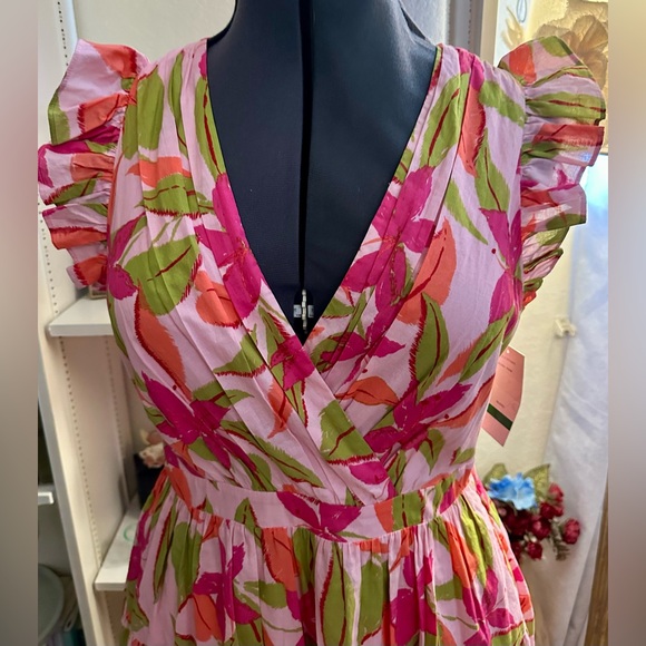 Floral Pink and Green Sleeveless Dress Size L - Picture 3 of 12